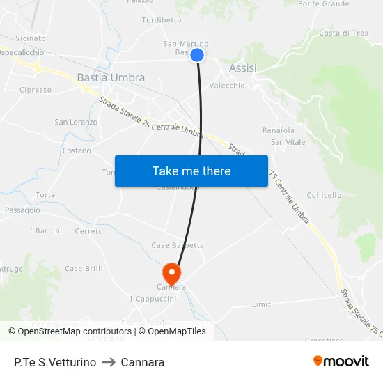 P.Te S.Vetturino to Cannara map