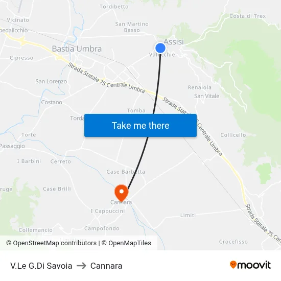 V.Le G.Di Savoia to Cannara map