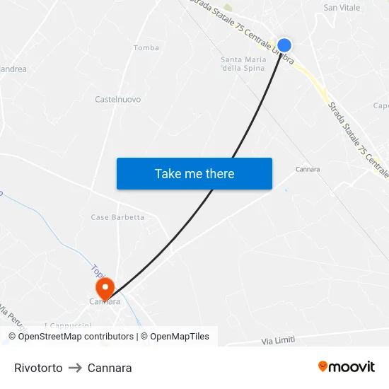 Rivotorto to Cannara map