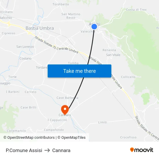 P.Comune Assisi to Cannara map