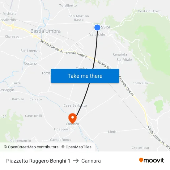 Piazzetta Ruggero Bonghi 1 to Cannara map