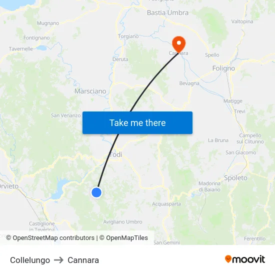 Collelungo to Cannara map