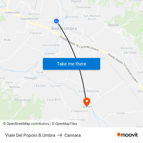 People's Avenue Bastia Umbra to Cannara map