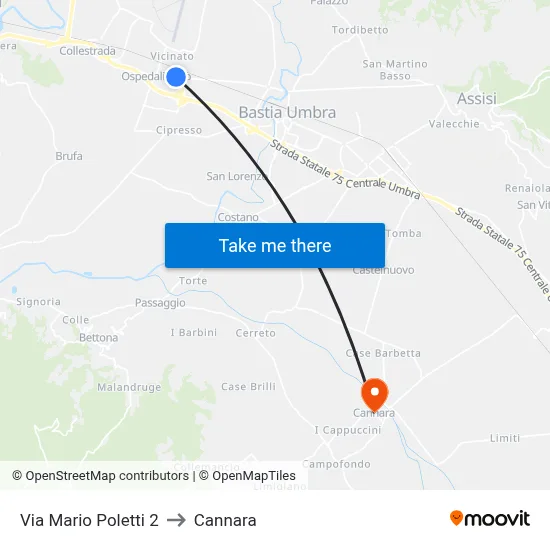 Via Mario Poletti 2 to Cannara map