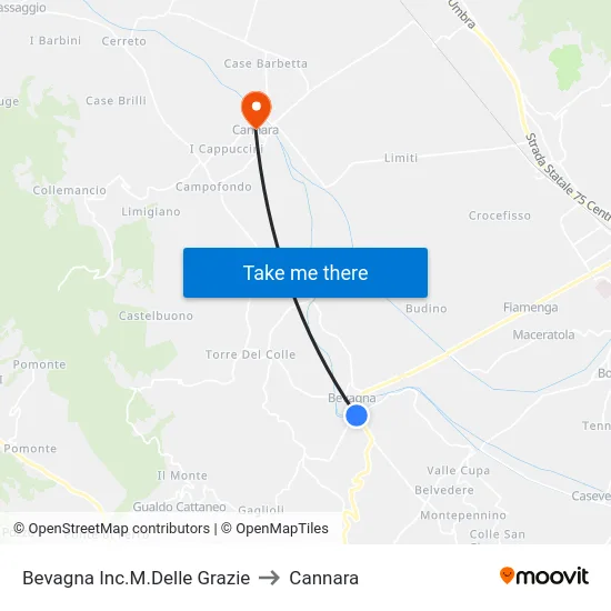 Bevagna Inc.M.Delle Grazie to Cannara map