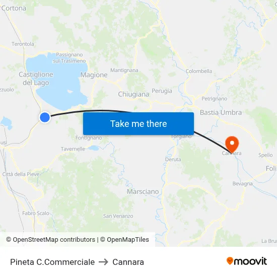 Pineta Shopping Center to Cannara map