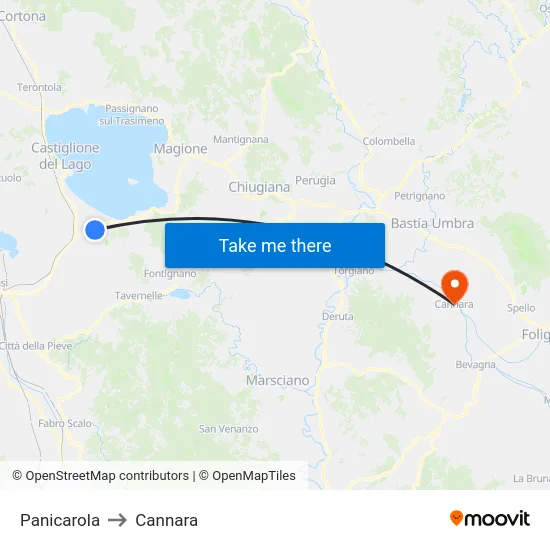 Panicarola to Cannara map