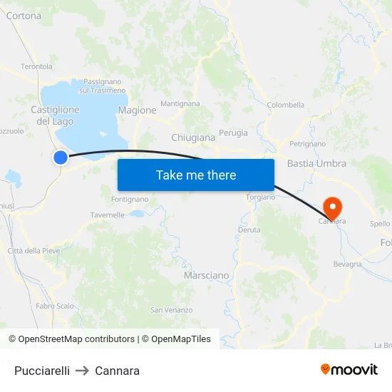 Pucciarelli to Cannara map