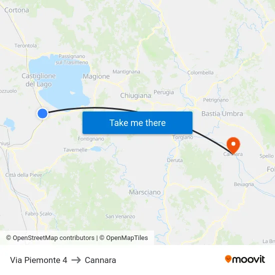 Via Piemonte 4 to Cannara map