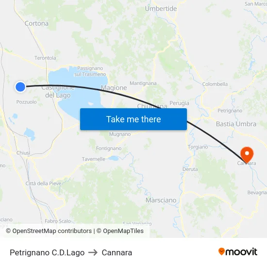Petrignano C.D.Lago to Cannara map