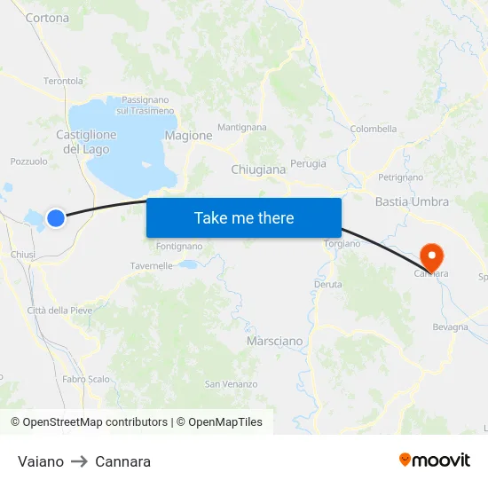 Vaiano to Cannara map