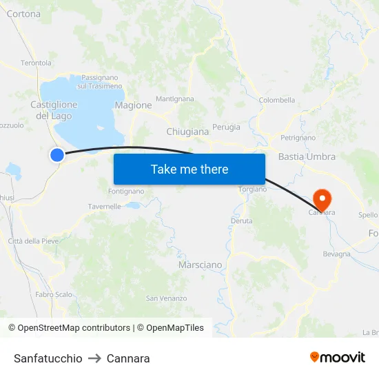 Sanfatucchio to Cannara map