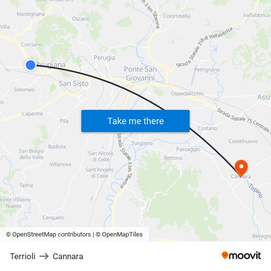 Terrioli to Cannara map