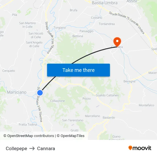 Collepepe to Cannara map