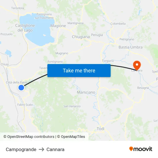 Campogrande to Cannara map