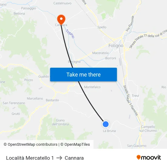 Mercatello Location 1 to Cannara map