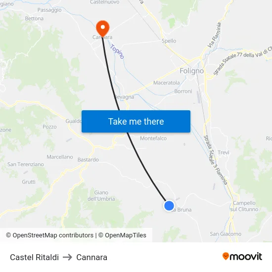 Castel Ritaldi to Cannara map