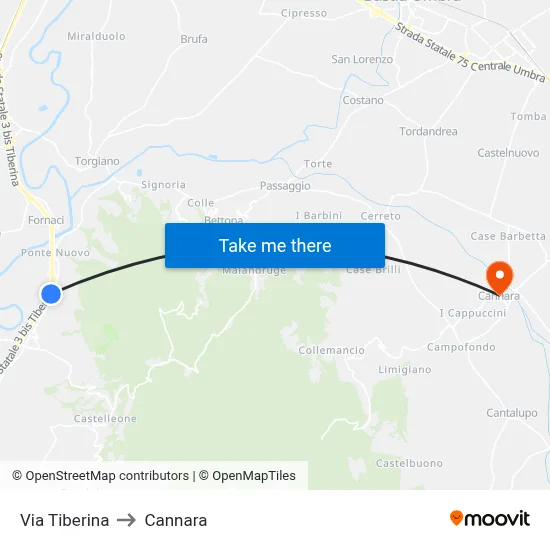 Tiberina Street to Cannara map