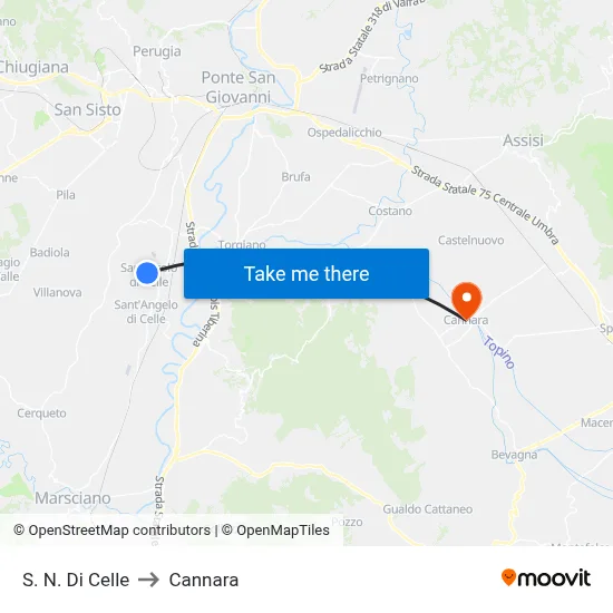 San Nicola Di Celle to Cannara map