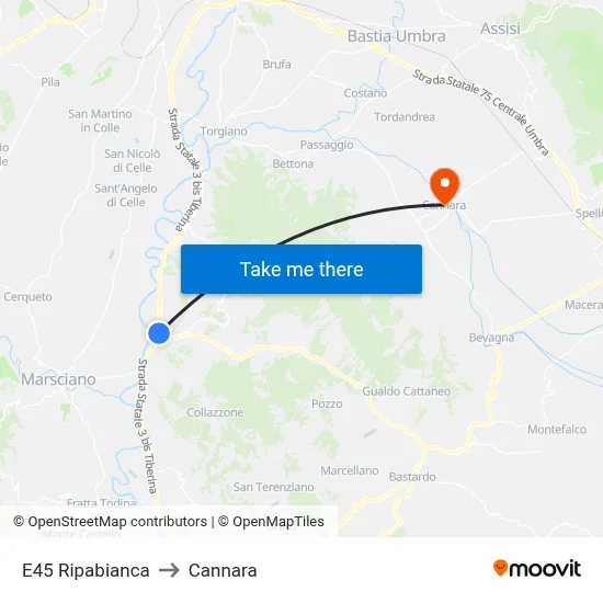 E45 Ripabianca to Cannara map