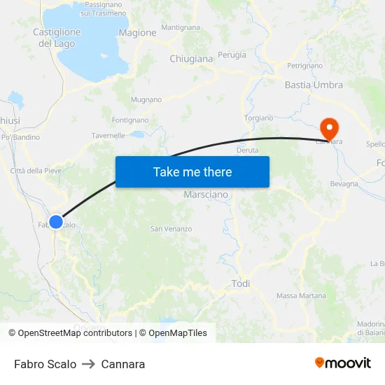 Fabro Station to Cannara map