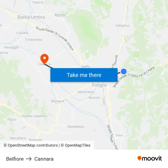 Belfiore to Cannara map