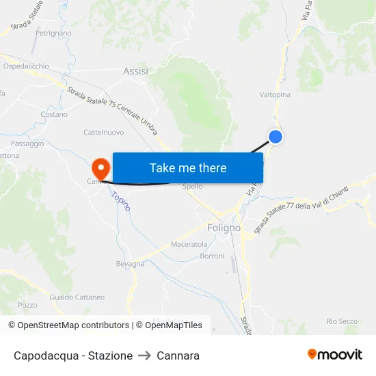 Capodacqua - Stazione to Cannara map