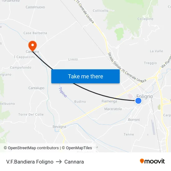 V.F.Bandiera Foligno to Cannara map