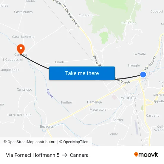 Via Fornaci Hoffmann 5 to Cannara map