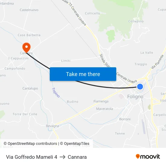 Via Goffredo Mameli 4 to Cannara map