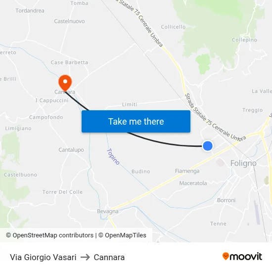 Via Giorgio Vasari to Cannara map