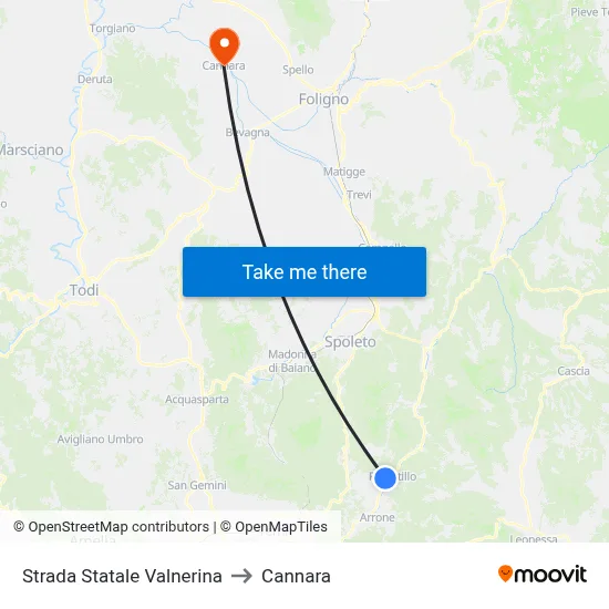 Valnerina State Road to Cannara map