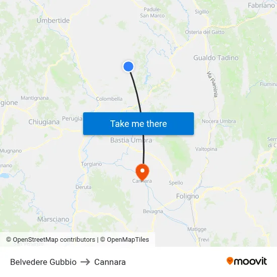 Gubbio Viewpoint to Cannara map