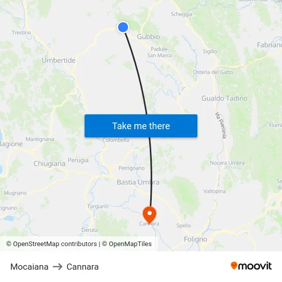 Mocaiana to Cannara map