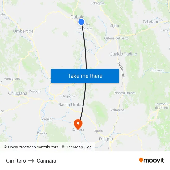 Cemetery to Cannara map
