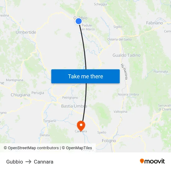 Gubbio to Cannara map