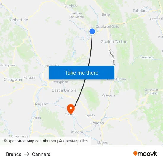 Branca to Cannara map