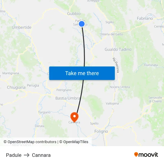 Padule to Cannara map