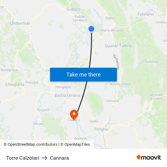 Torre Calzolari to Cannara map
