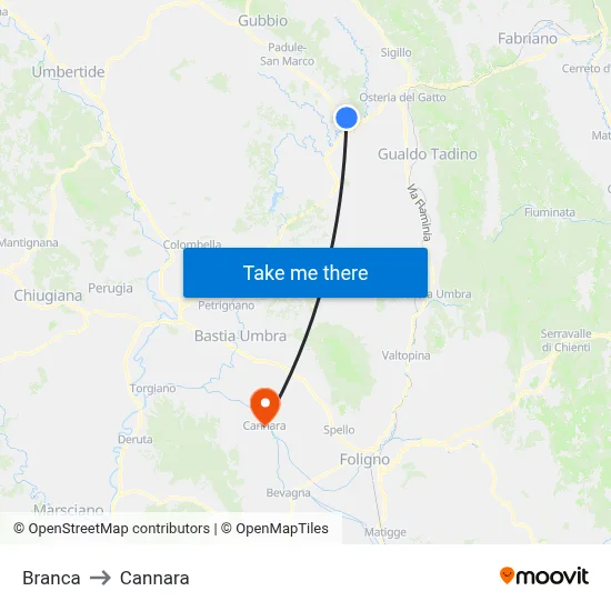 Branca to Cannara map