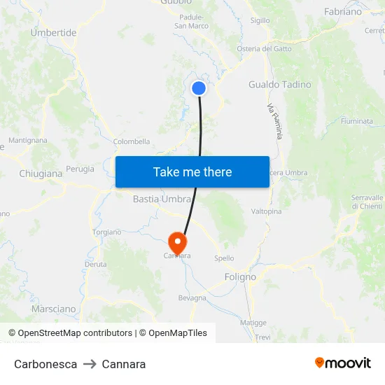 Carbonesca to Cannara map