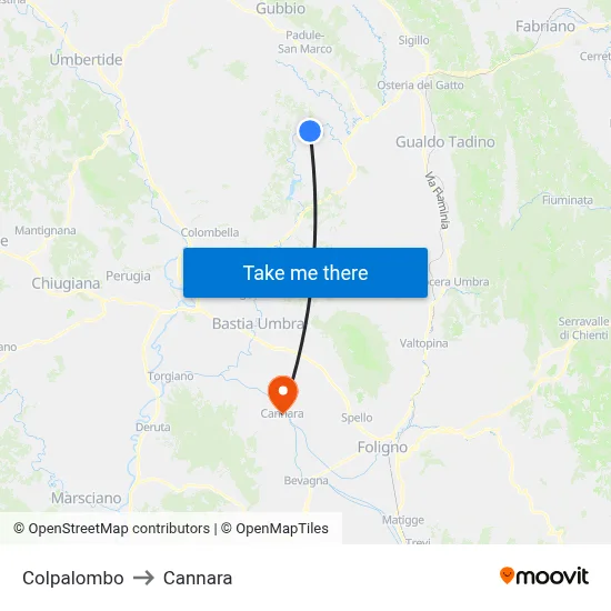 Colpalombo to Cannara map