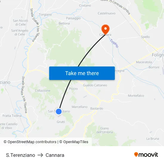 San Terenziano to Cannara map