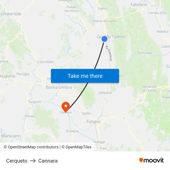 Cerqueto to Cannara map