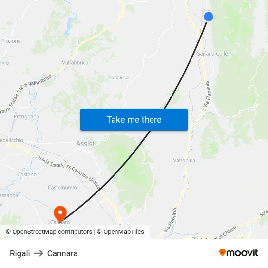 Rigali to Cannara map