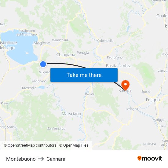 Montebuono to Cannara map