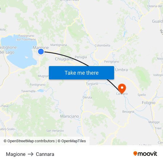 Magione to Cannara map