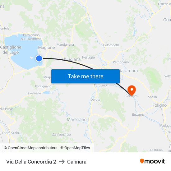 Via Della Concordia 2 to Cannara map