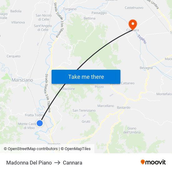 Madonna Del Piano to Cannara map