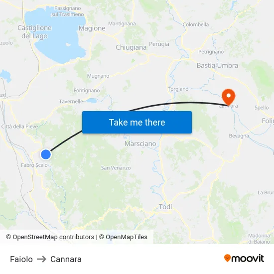 Faiolo to Cannara map
